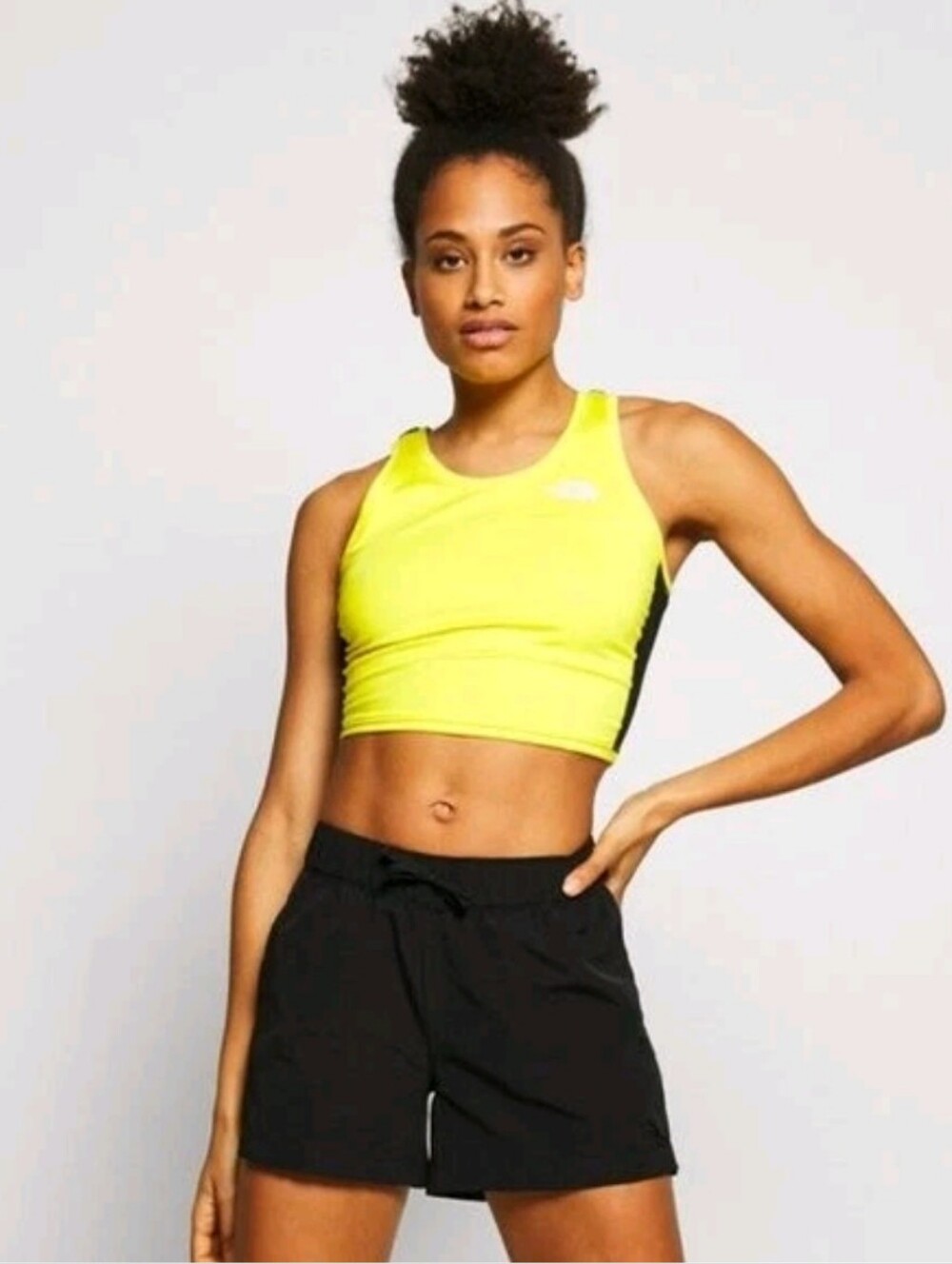 The North Face Yellow Black Mesh Athletic Hiking Crop Top XS